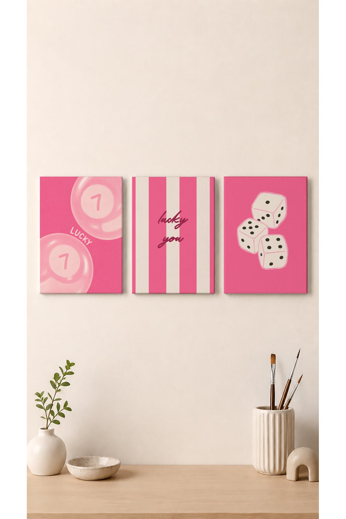 Esoriart Lucky You pembe kanvas tablo seti - detay